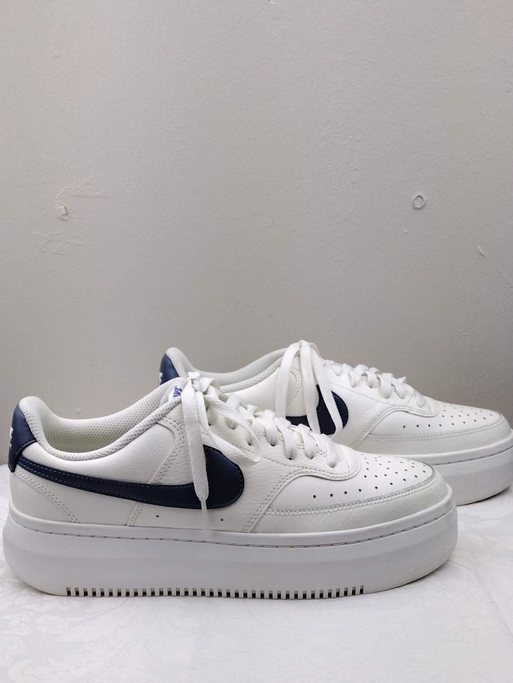 Nike Court Vision Alta White Sail Blue Leather Round Toe Lace Up Low Top Sneaker - Picture 4 of 16